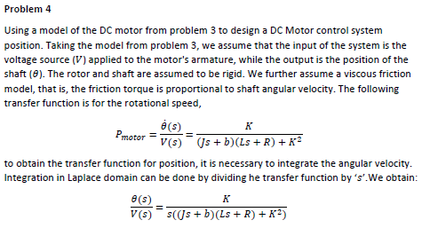 Solved Using A Model Of The DC Motor From Problem 3 To | Chegg.com