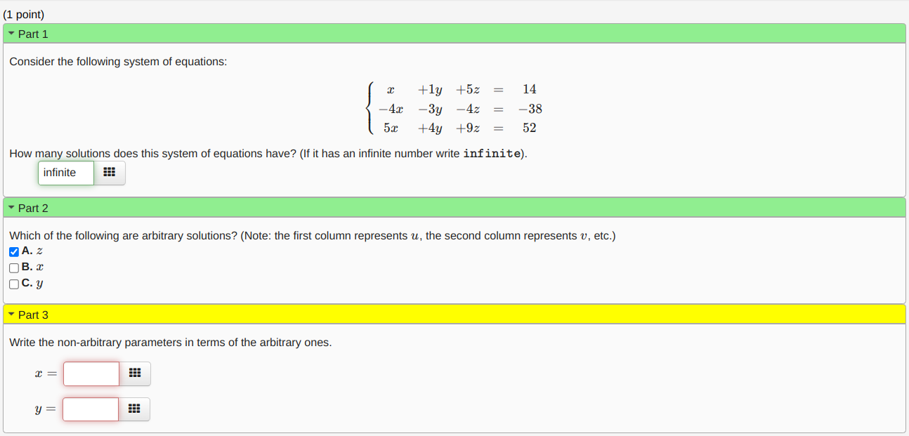 Solved (1 point) - Part 1 Consider the following system of | Chegg.com