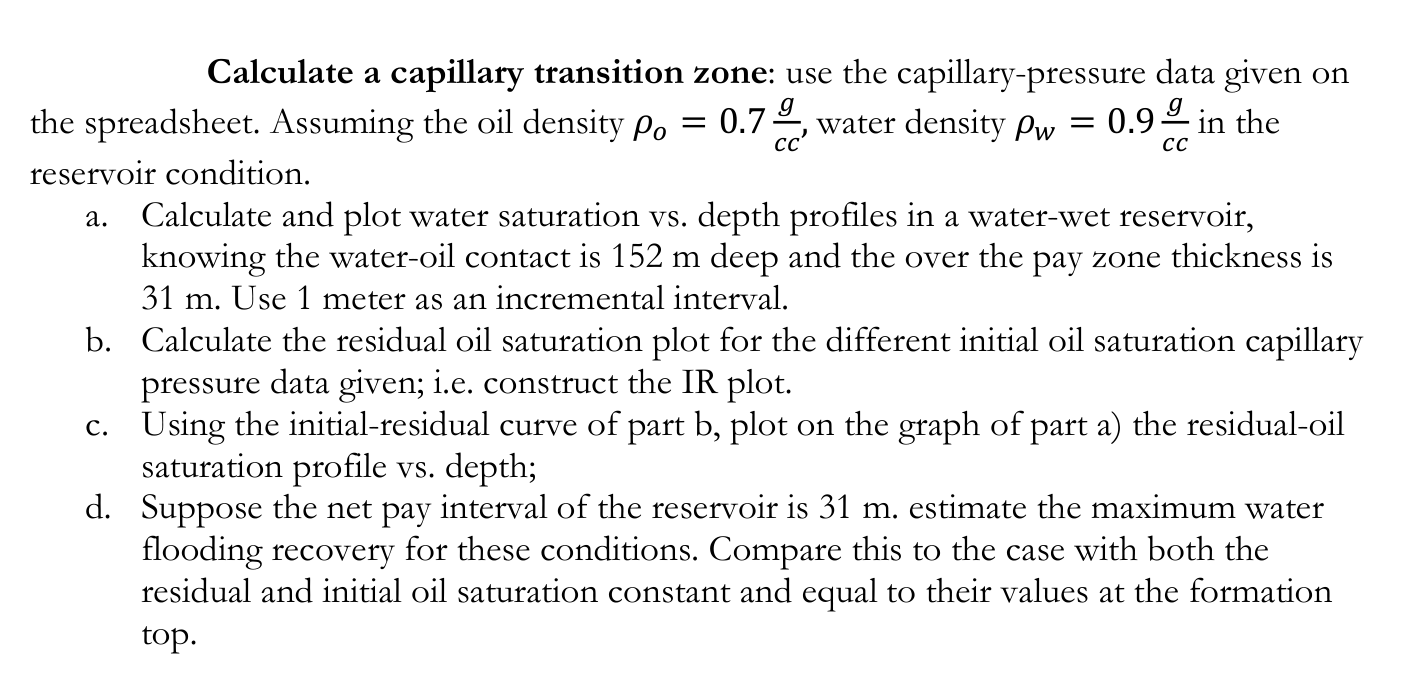 Solved Calculate a capillary transition zone use the