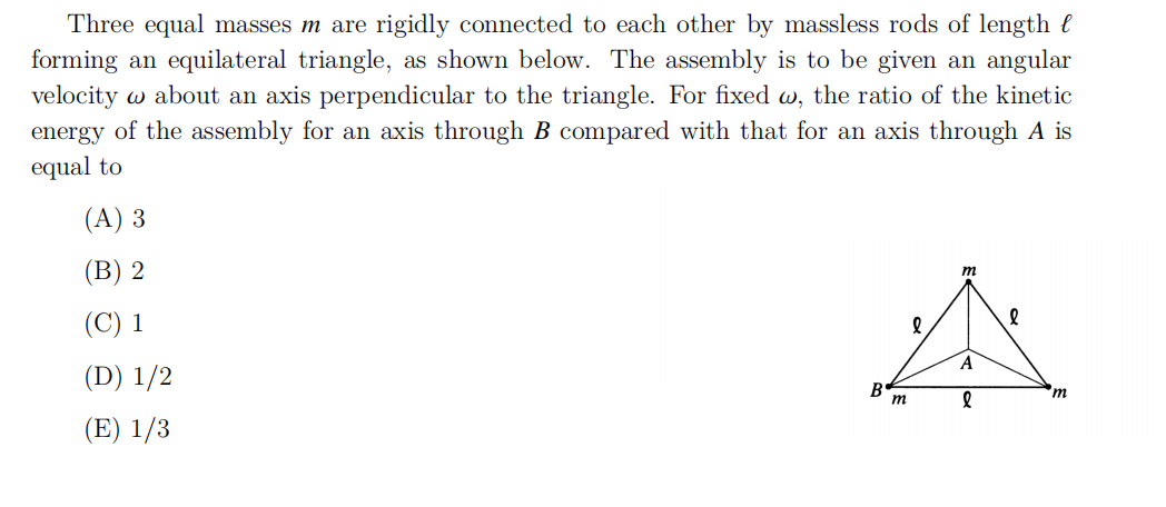 Solved Three equal masses m are rigidly connected to each | Chegg.com