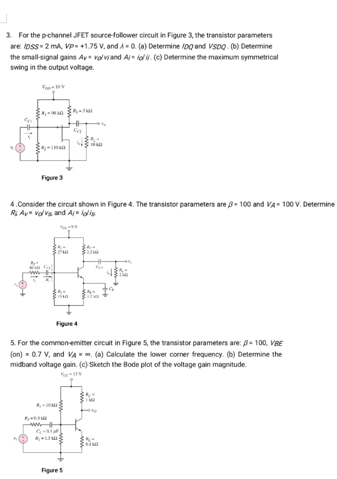 3. For the pchannel JFET sourcefollower circuit in