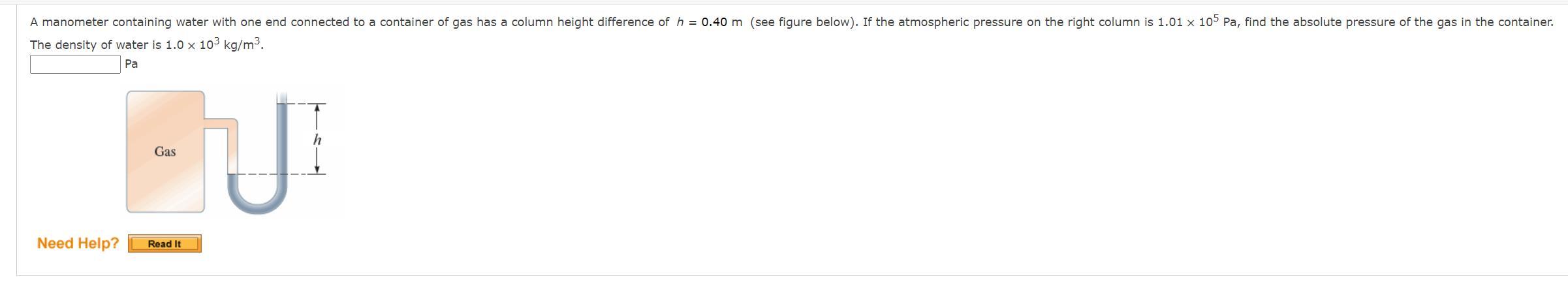 Solved The density of water is 1.0×103 kg/m3. Pa | Chegg.com