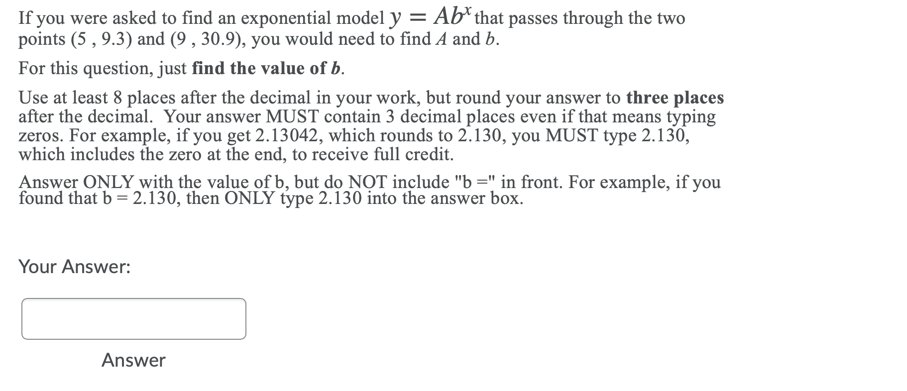 Solved If you were asked to find an exponential model y = | Chegg.com