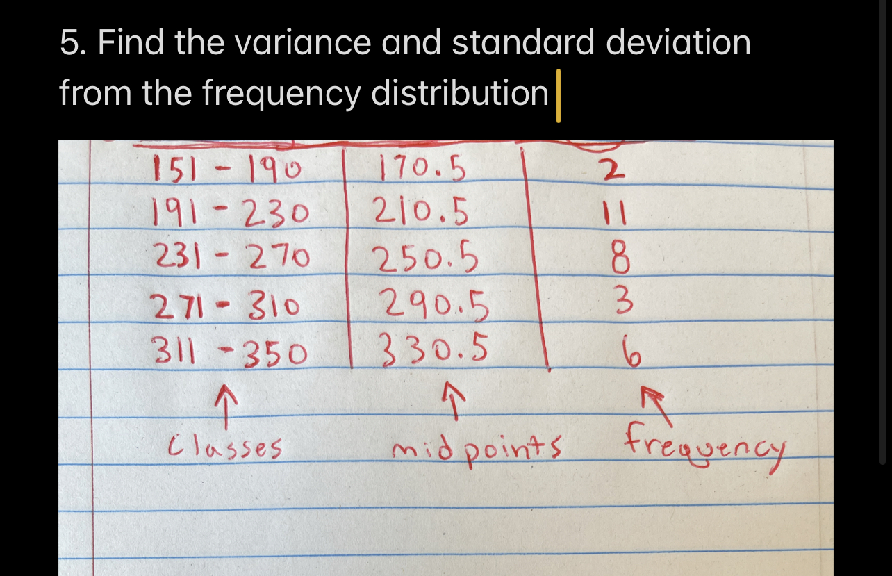 Solved 5. Find The Variance And Standard Deviation From The | Chegg.com