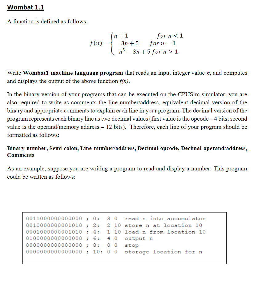 Wombat 1.1 A function is defined as follows: f(n) = | Chegg.com