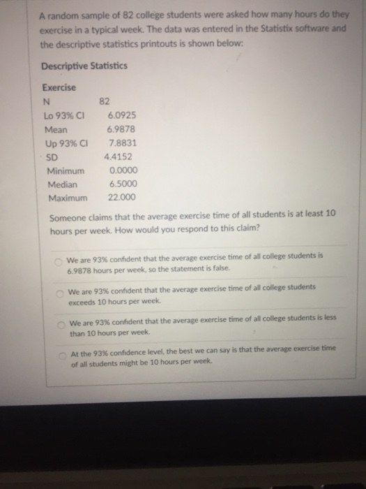 Solved A random sample of 82 college students were asked how | Chegg.com