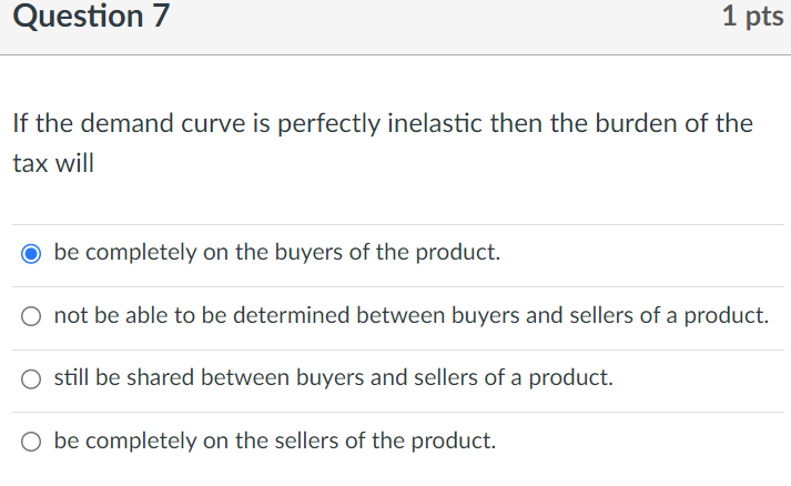 Solved If the demand curve is perfectly inelastic then the | Chegg.com