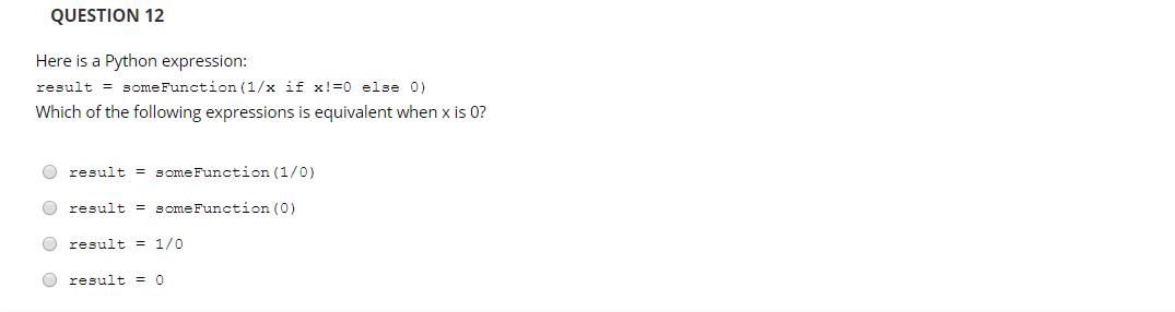 Solved QUESTION 12 Here is a Python expression: result = | Chegg.com