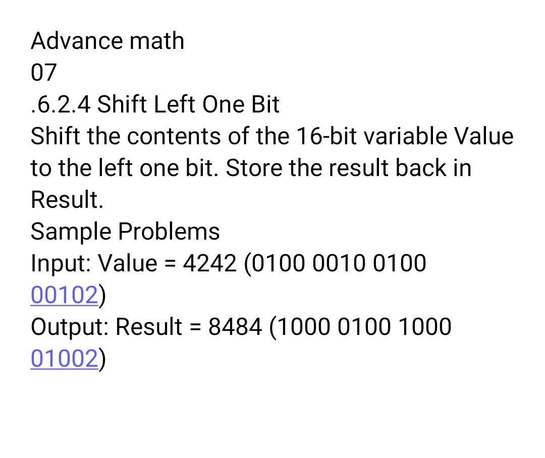 Solved Advance math 07 .6.2.4 Shift Left One Bit Shift the | Chegg.com