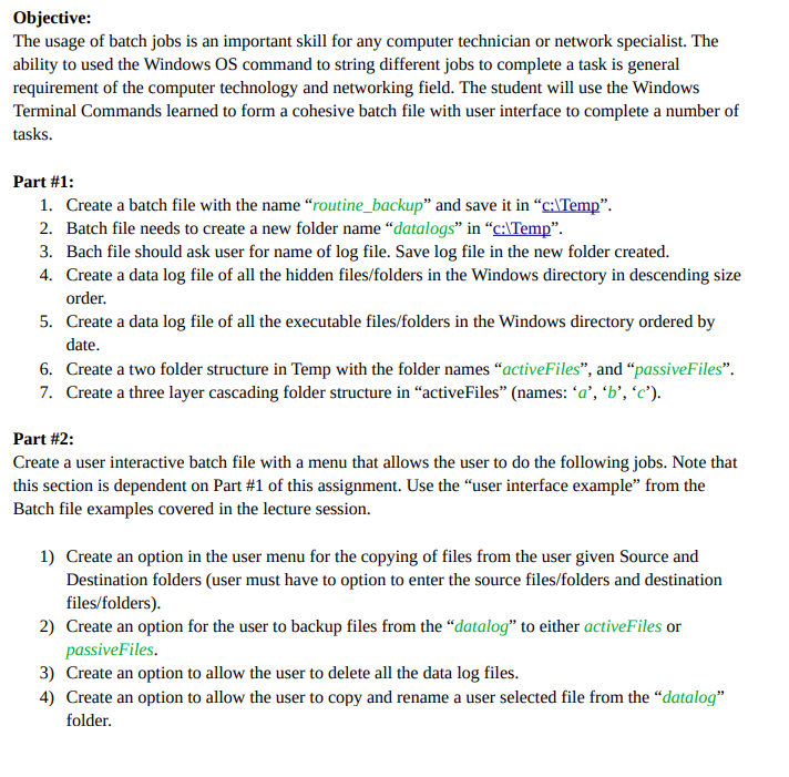 Objective: The usage of batch jobs is an important | Chegg.com