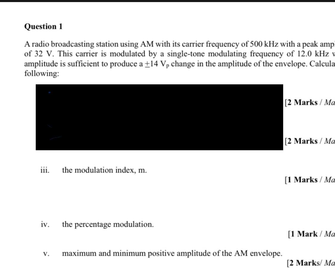 Solved Question 1 A Radio Broadcasting Station Using AM With | Chegg.com