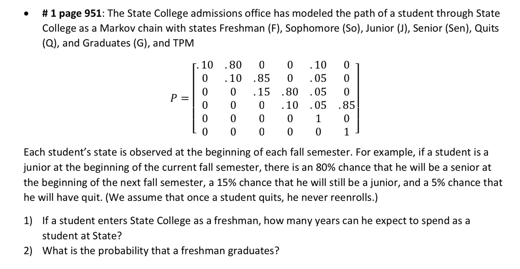 Solved # 1 page 951: The State College admissions office has | Chegg.com