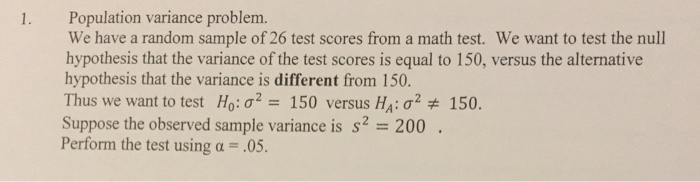 Solved Population variance problem. We have a random sample | Chegg.com