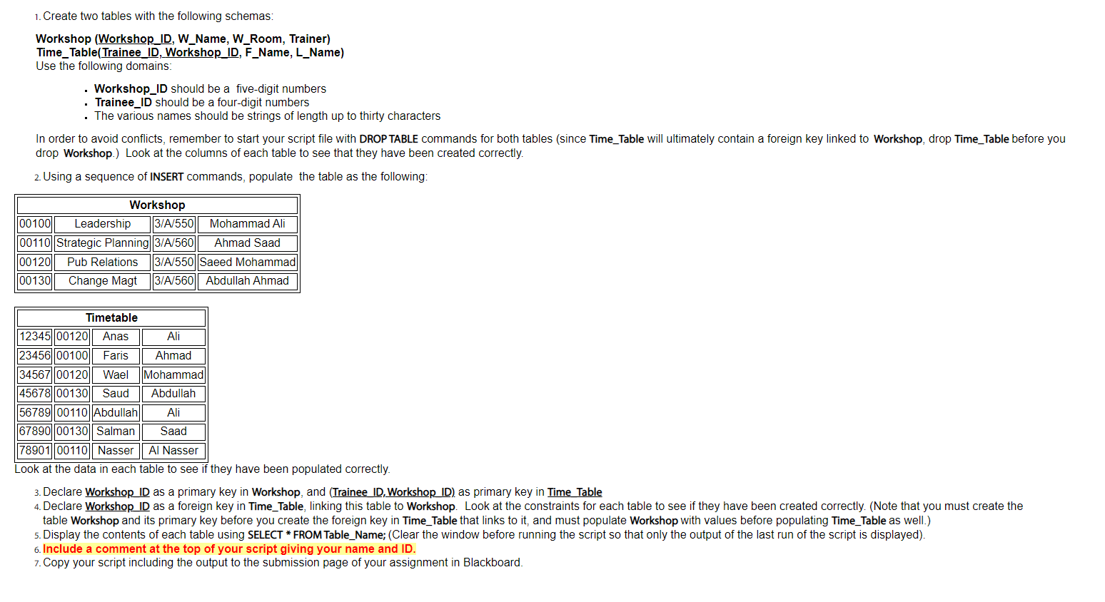 Solved 1. Create Two Tables With The Following Schemas: | Chegg.com