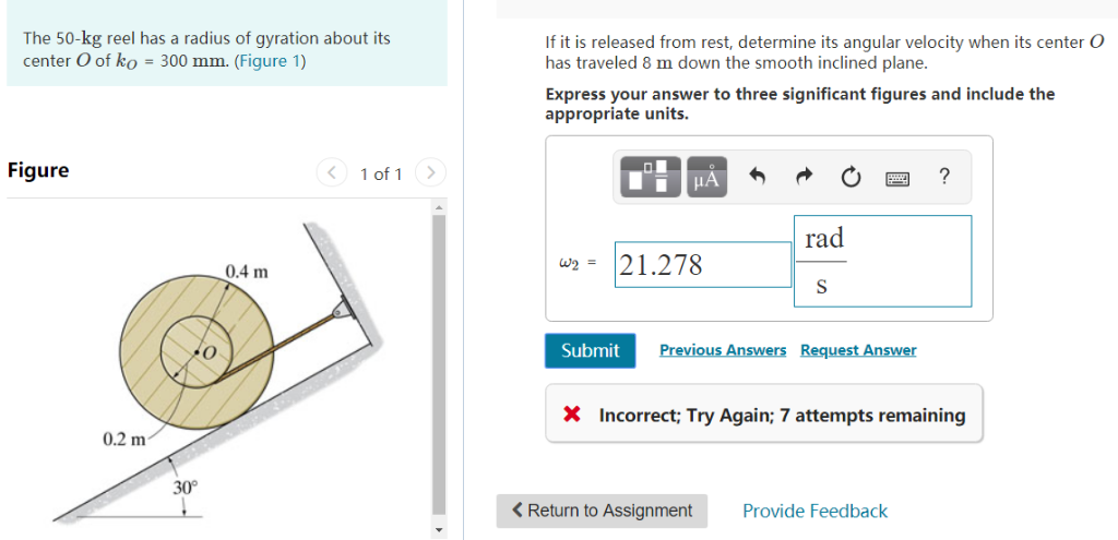 Solved The 50-kg reel has a radius of gyration about its | Chegg.com