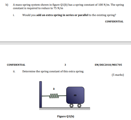 Solved B) A Mass-spring System Shown In Figure Q1(b) Has A | Chegg.com