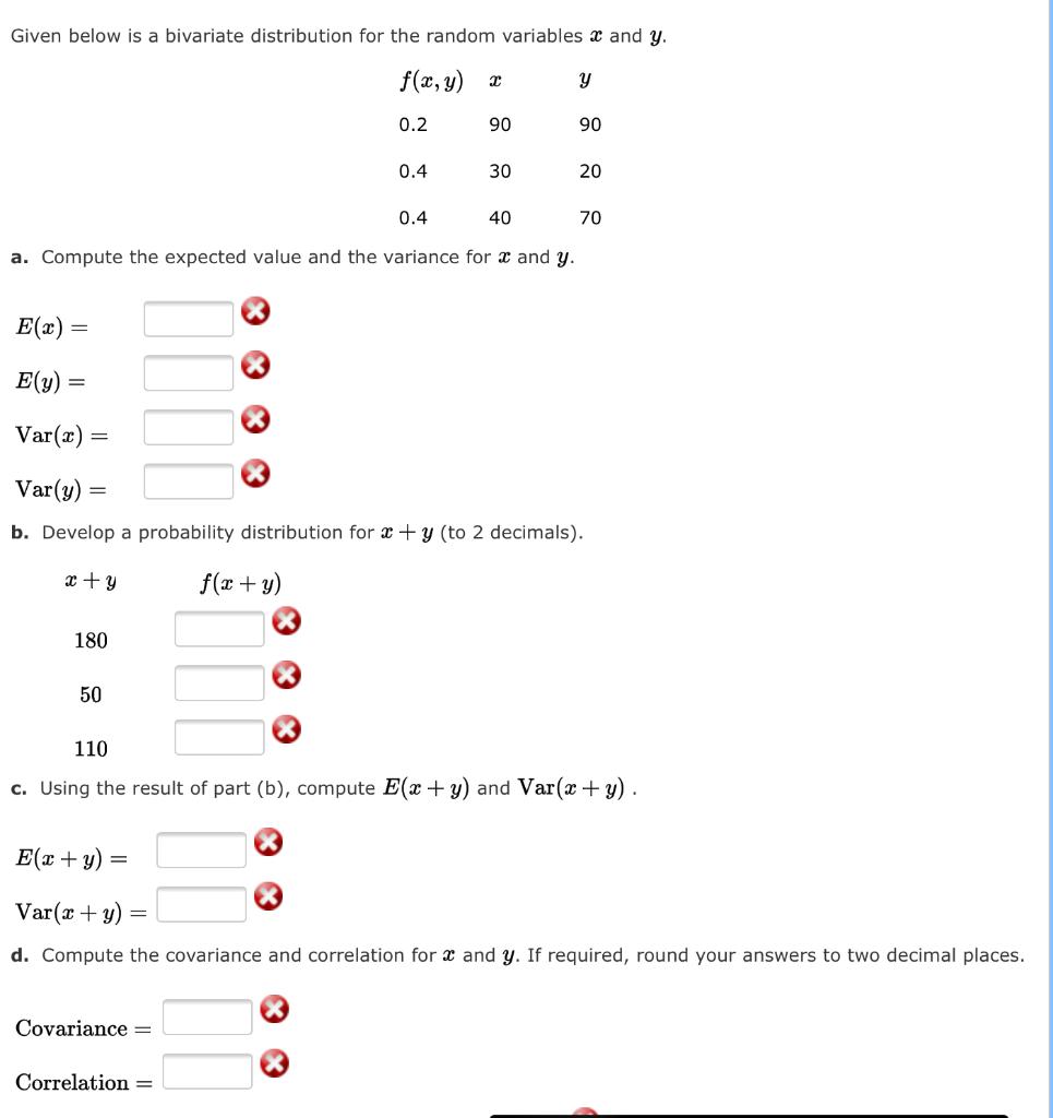 Solved Given below is a bivariate distribution for the | Chegg.com