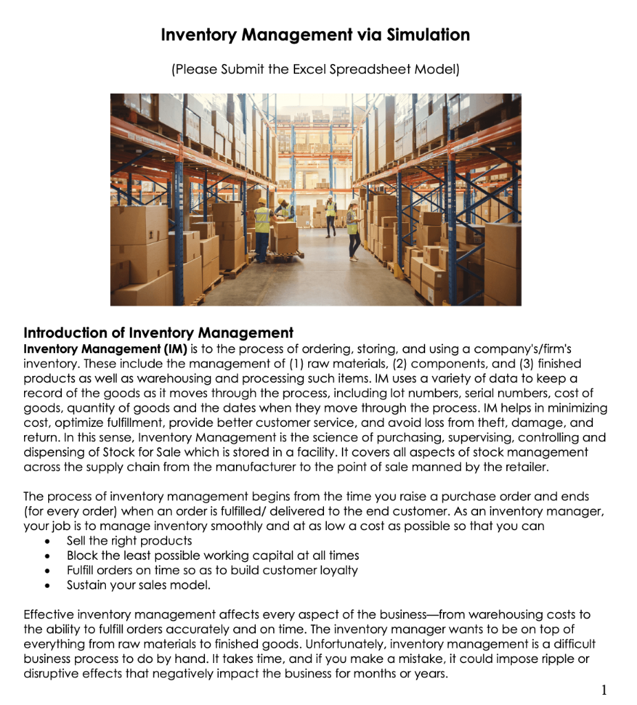 Solved Inventory Management via Simulation (Please Submit | Chegg.com