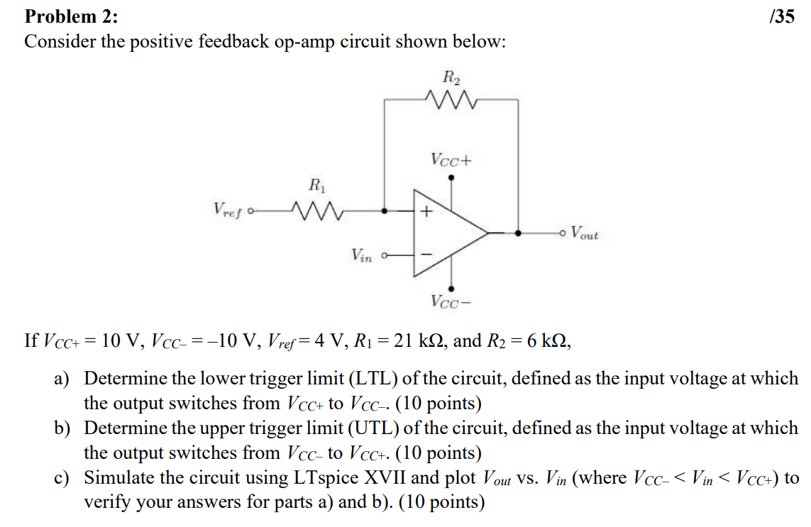 Solved /35 Problem 2 Consider the positive feedback opamp