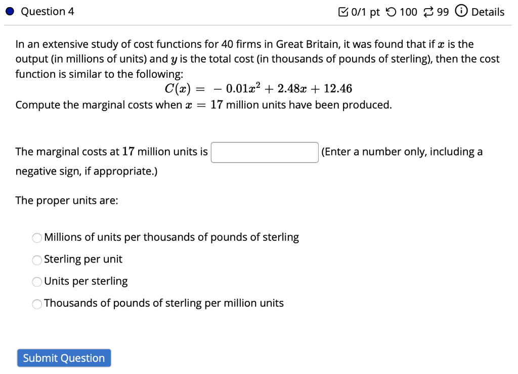 Solved Question 1 0/1 Pt 100 99 Details Suppose A Product's | Chegg.com