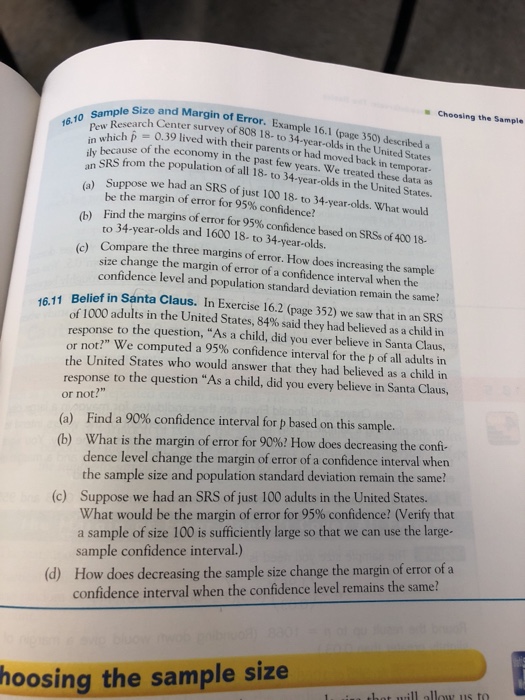 Solved Choosing the Sample mple Size and Margin of Error. | Chegg.com