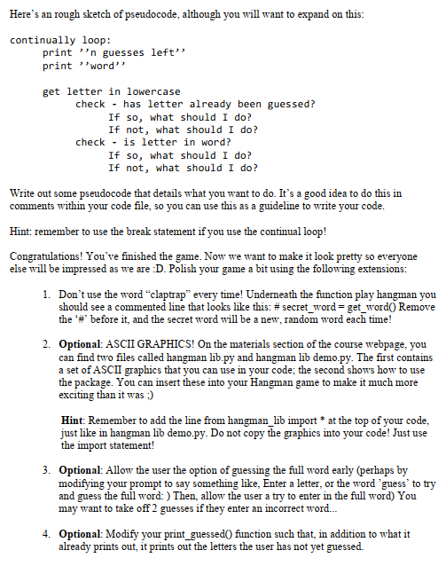 Solved We're going to write the game of Hangman. This | Chegg.com
