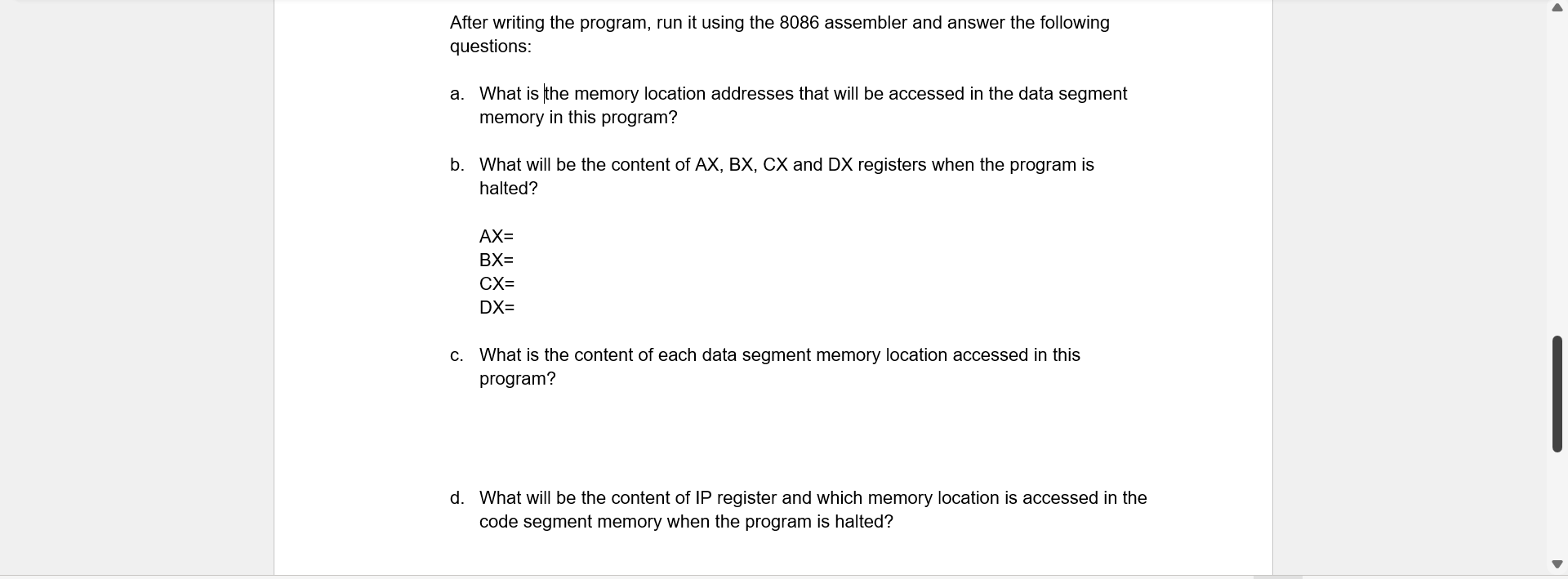 Solved Write an assembly language program to do the | Chegg.com