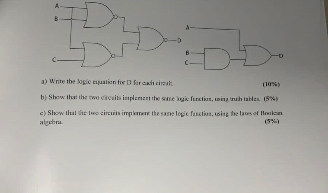 Solved А B D B -D С A) Write The Logic Equation For D For | Chegg.com