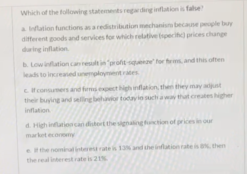 Which Of The Following Statements Regarding Gross Profit Is False Solved Which of the following statements regarding inflation | Chegg.com