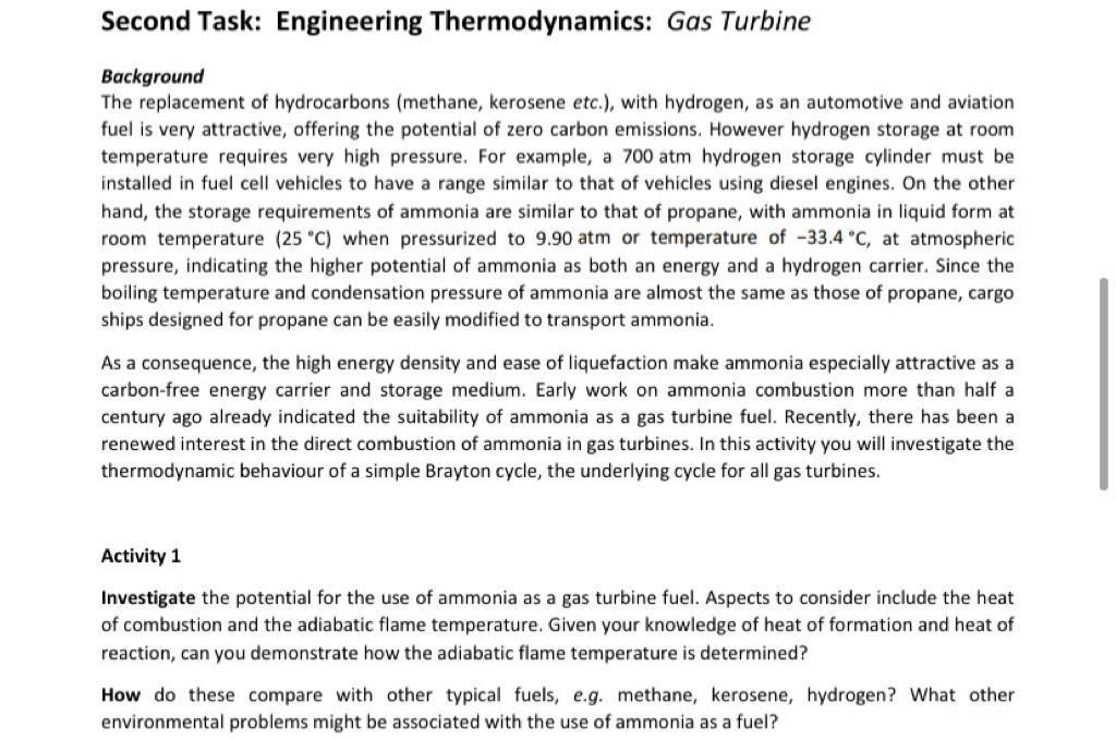 Solved Second Task: Engineering Thermodynamics: Gas Turbine | Chegg.com