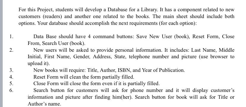 Solved For this Project, students will develop a Database | Chegg.com