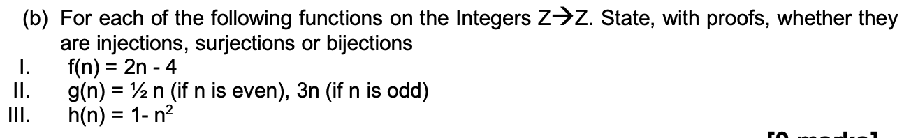 Solved (b) For Each Of The Following Functions On The | Chegg.com