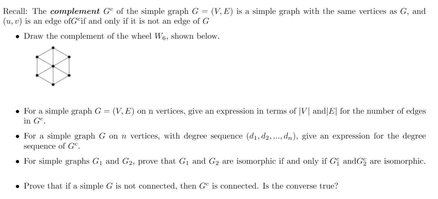 Solved Recall The Complement Gº Of The Simple Graph G Chegg Com