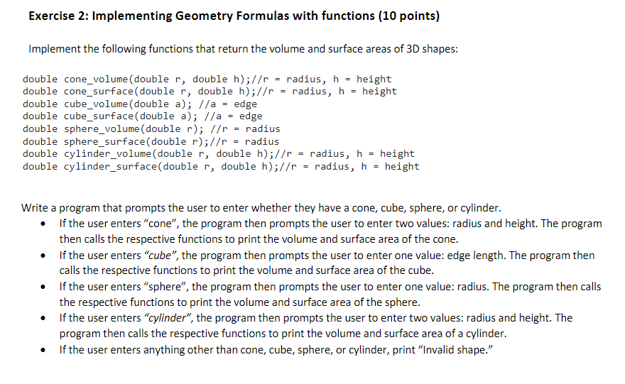 Solved Exercise 2: Implementing Geometry Formulas with | Chegg.com