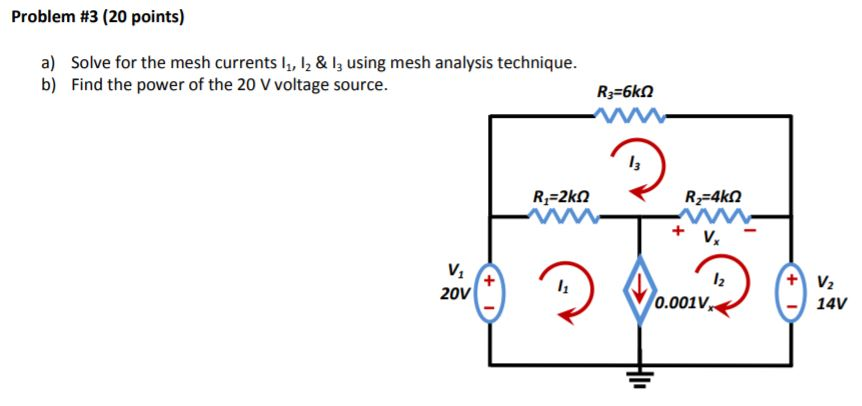 Solved Problem #3 (20 points) a) Solve for the mesh currents | Chegg.com
