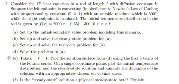Solved 2. Consider the 1D heat equation in a rod of length | Chegg.com