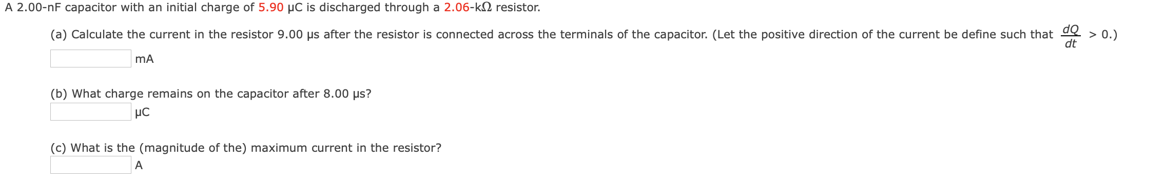 Solved A 2.00-nF capacitor with an initial charge of 5.90 PC | Chegg.com