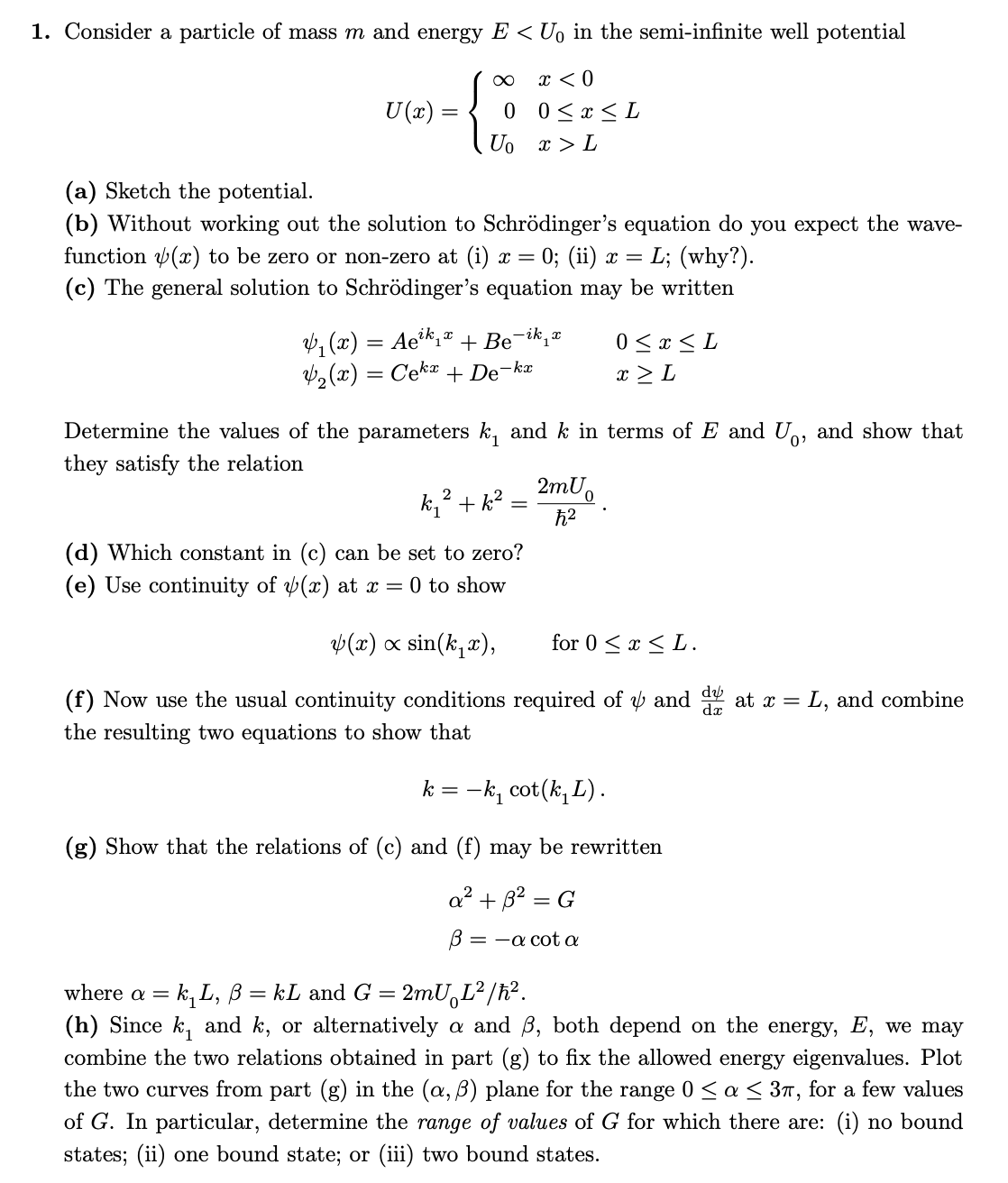 Solved 1. Consider a particle of mass m and energy E | Chegg.com