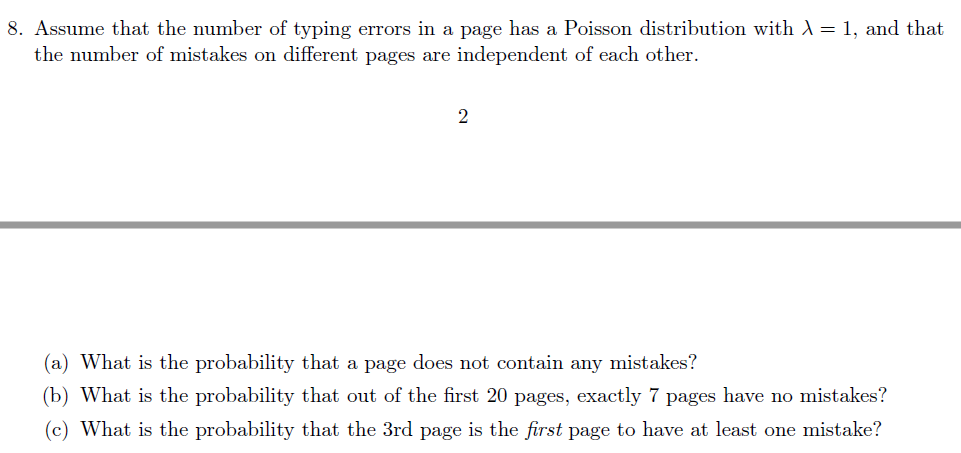Solved 8. Assume that the number of typing errors in a page | Chegg.com