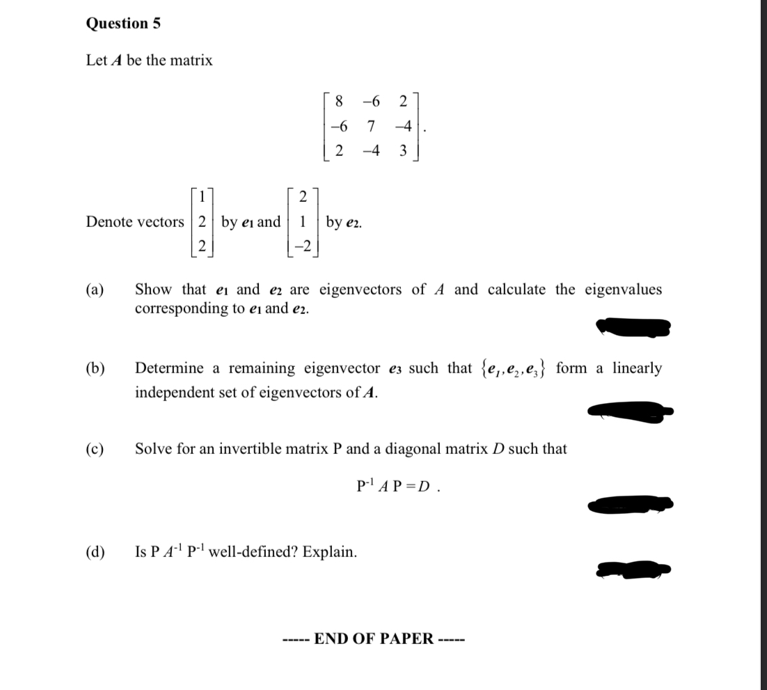 Let A be the matrix ⎣⎡8−62−67−42−43⎦⎤ Denote vectors | Chegg.com