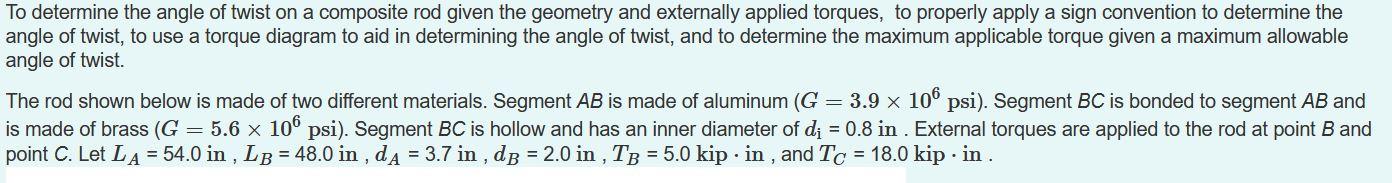 Solved To determine the angle of twist on a composite rod | Chegg.com