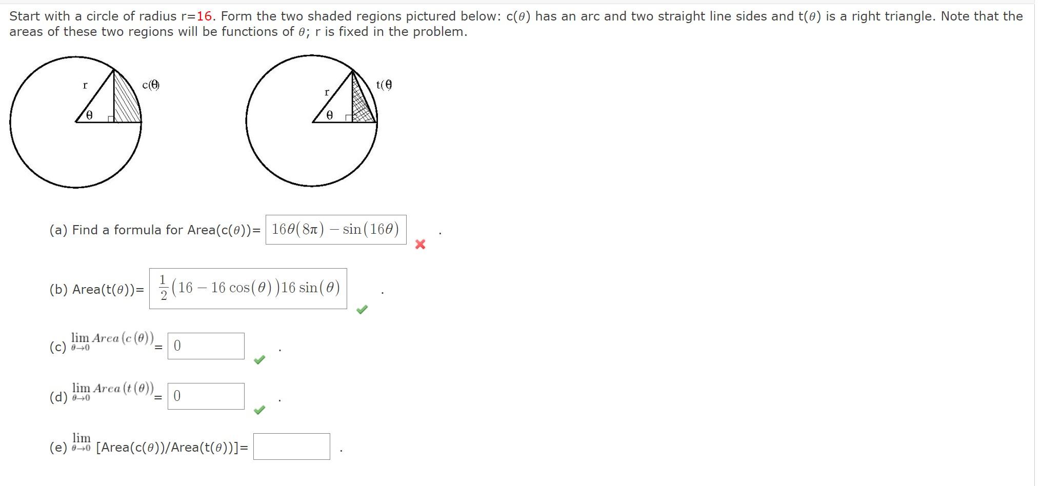 Solved Start with a circle of radius r=16. Form the two | Chegg.com