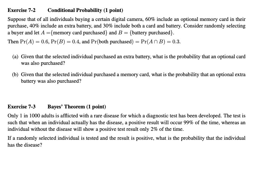 Solved Exercise 7-2 Conditional Probability (1 Point) | Chegg.com