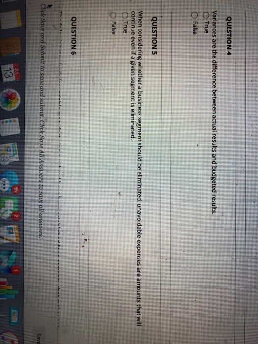 Solved QUESTION 4 Variances are the difference between | Chegg.com