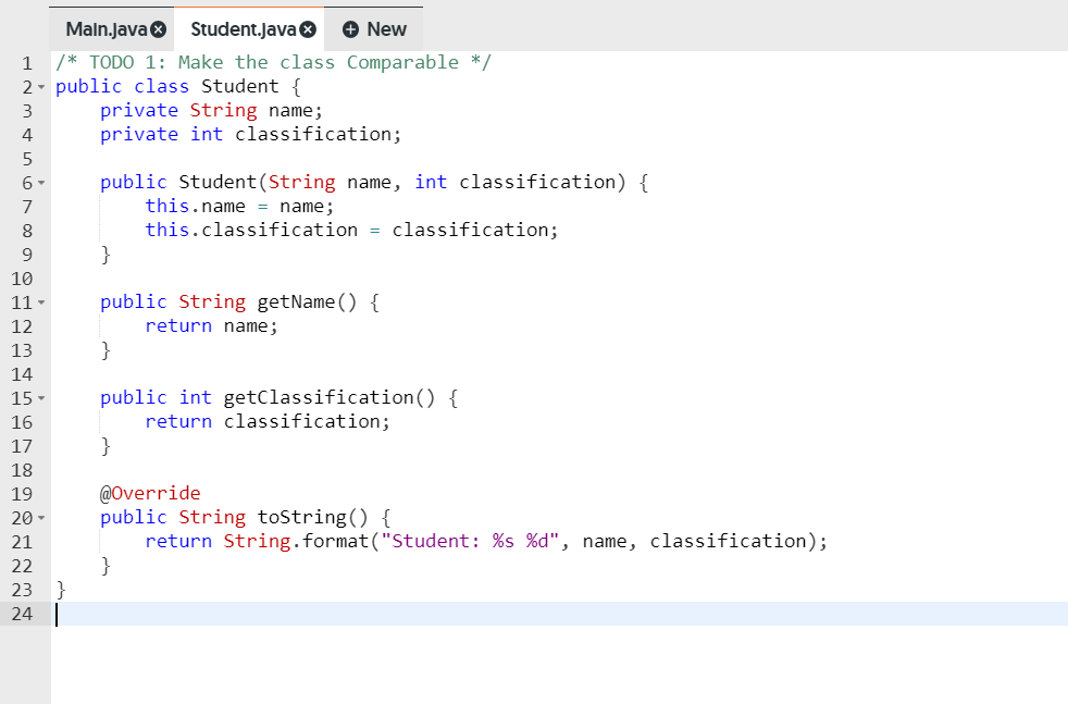 Solved Main.java Student.java + New 1- /** 2 * @author YOUR | Chegg.com