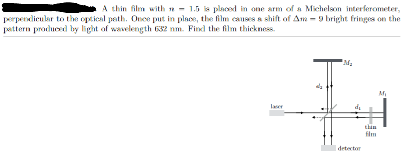 Solved A thin film with n = 1.5 is placed in one arm of a | Chegg.com