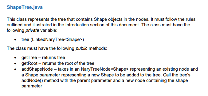[JAVA] I need the ShapeTree class for a generic tree | Chegg.com