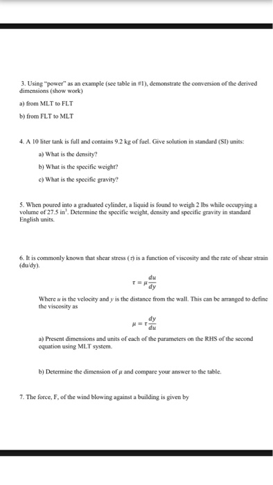 Solved 1. Find the dimensions for each parameter in the | Chegg.com