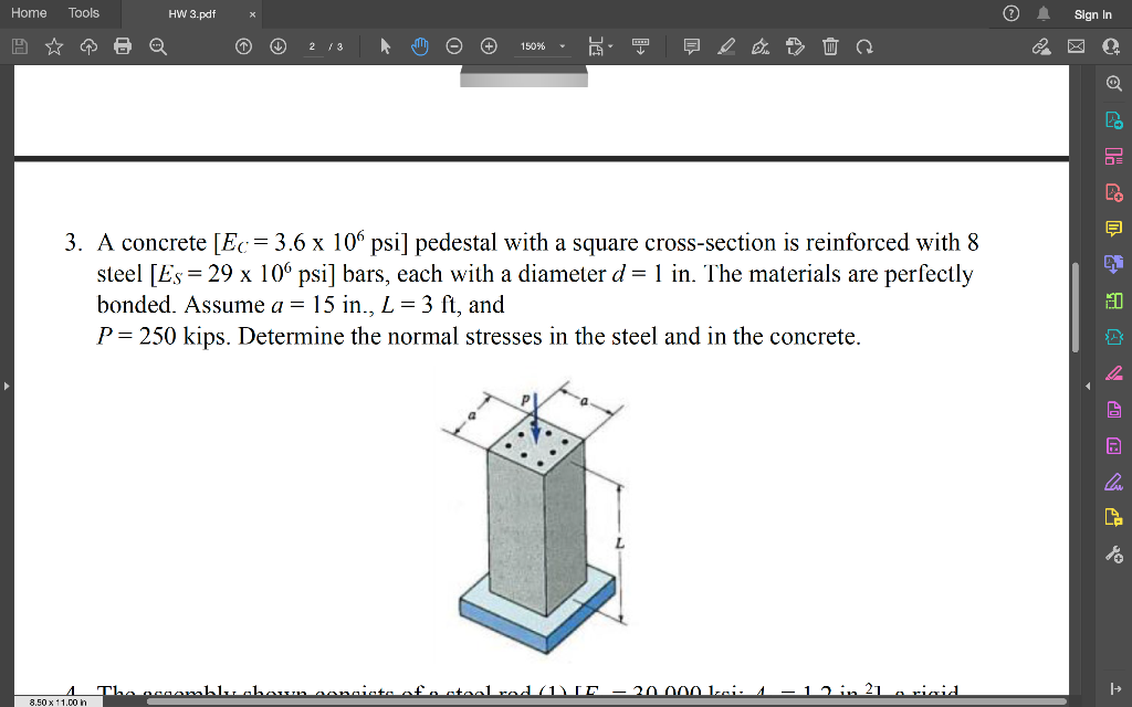 Solved A Concrete Pedestal Of Square Cross Section Is Rei Cheggcom