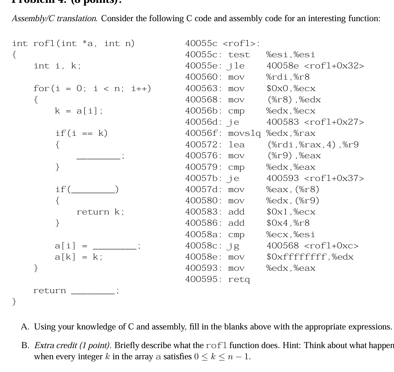 Solved Assembly/C translation. Consider the following C code | Chegg.com